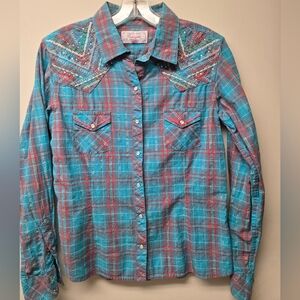 Ladied Medium Panhandle Turquoise Western Shirt